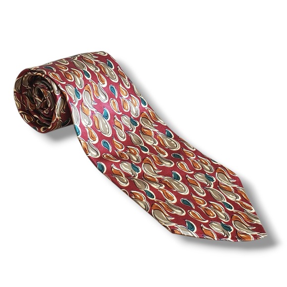 Vintage Christian Dior Monsieur Neck Tie Silk Red Drops Length 57" Width 3.75" - Picture 1 of 6